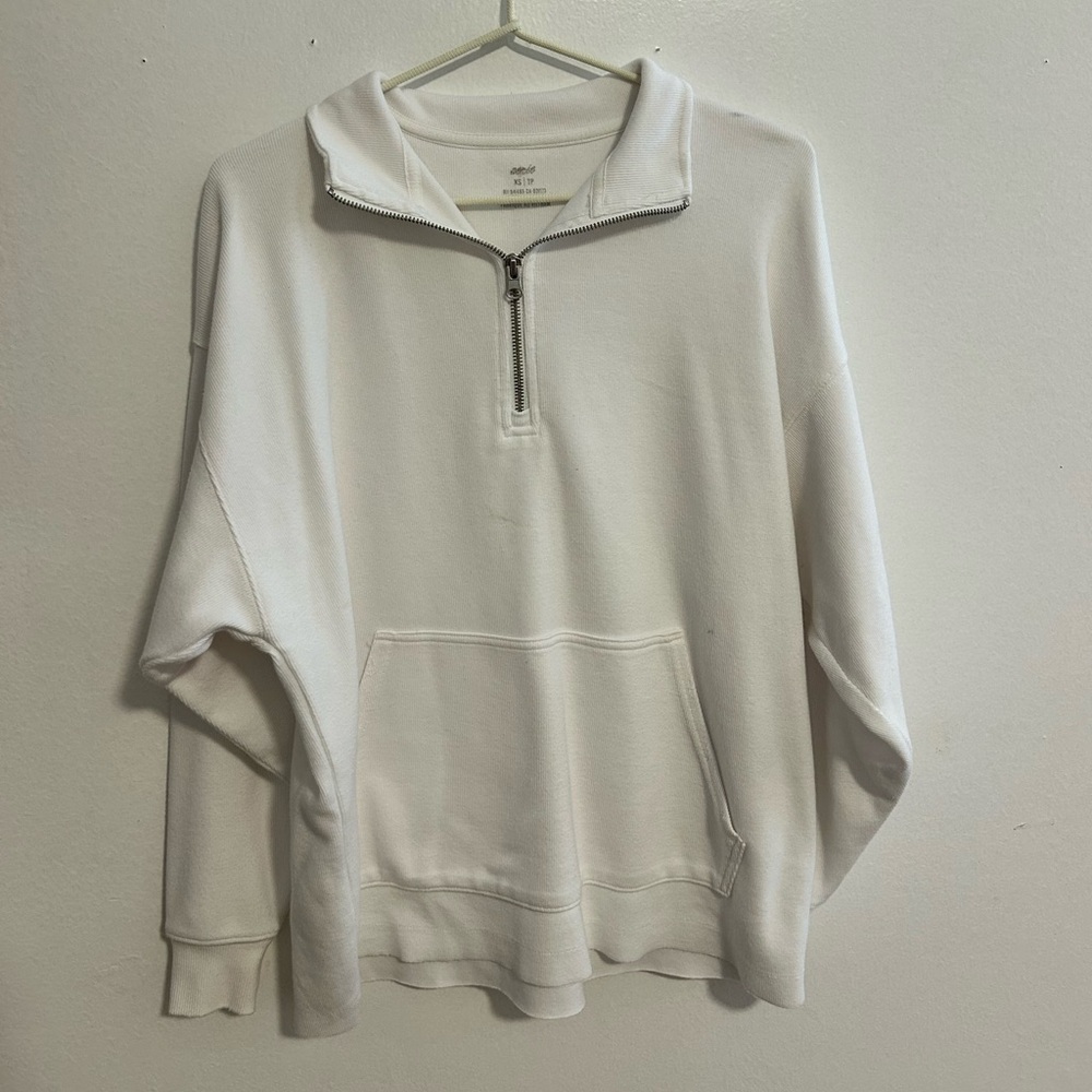 Aerie oversized white ribbed half zip with minor wear as pictured